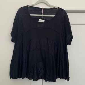 Free people black flowy short sleeve top
